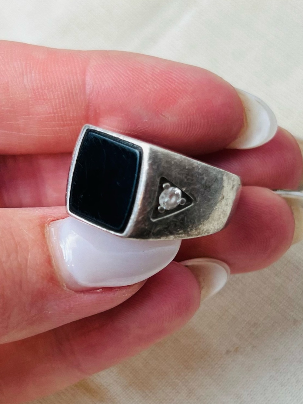 Vintage Avon Sterling Silver Black Onyx Ring 9.5